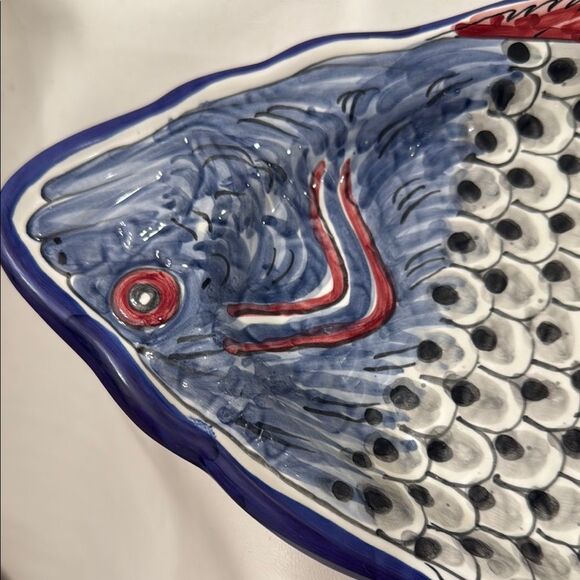 De La Cal Serving Platter Handpainted Artistic Blue Yellow Fish 10.5 X 10 Plate - Picture 11 of 12